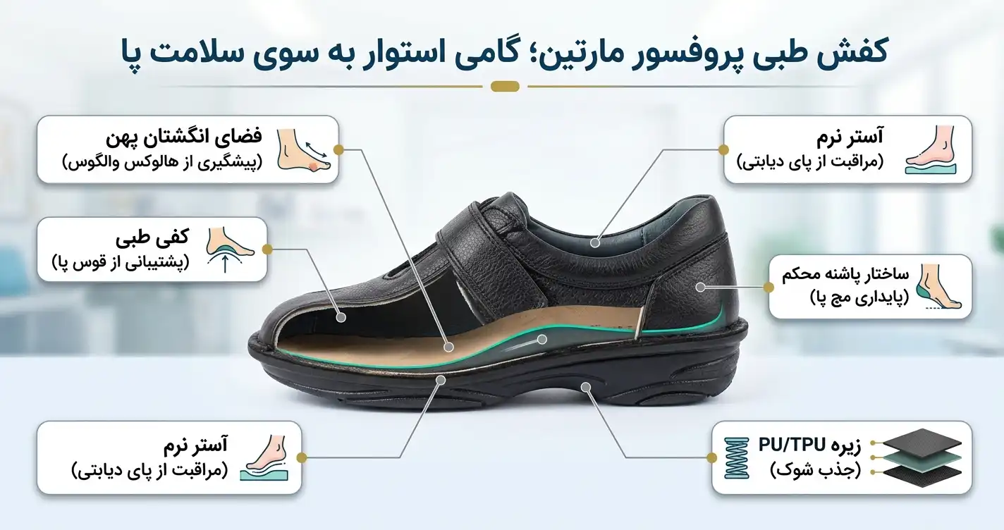 بررسی تکنولوژی و طراحی بیومکانیک کفش‌های پروفسور مارتین