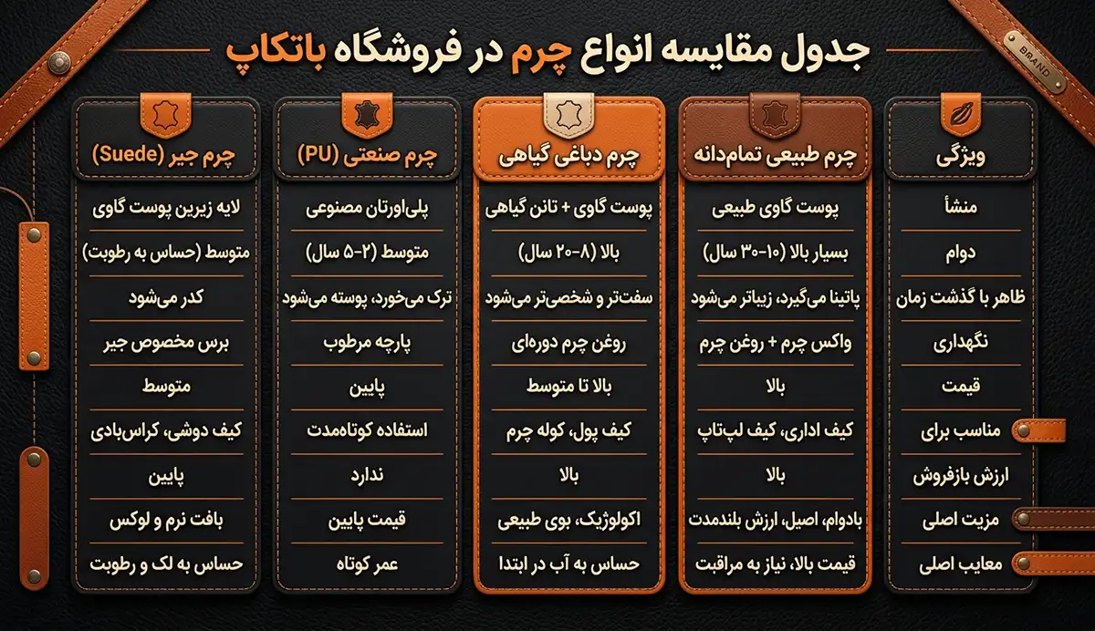 مقایسه برای تشخیص چرم طبیعی از دیگر چرم ها