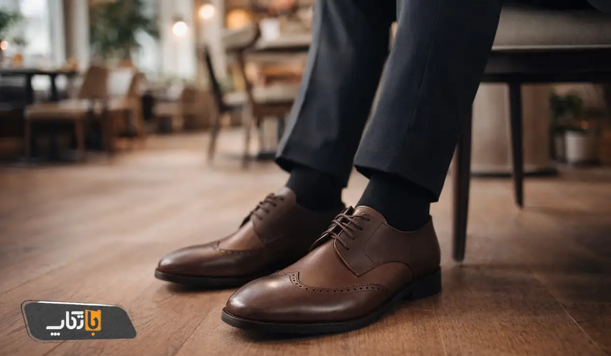 کفش مردانه رسمی چرم طبیعی آکسفورد هشترک قهوه‌ای