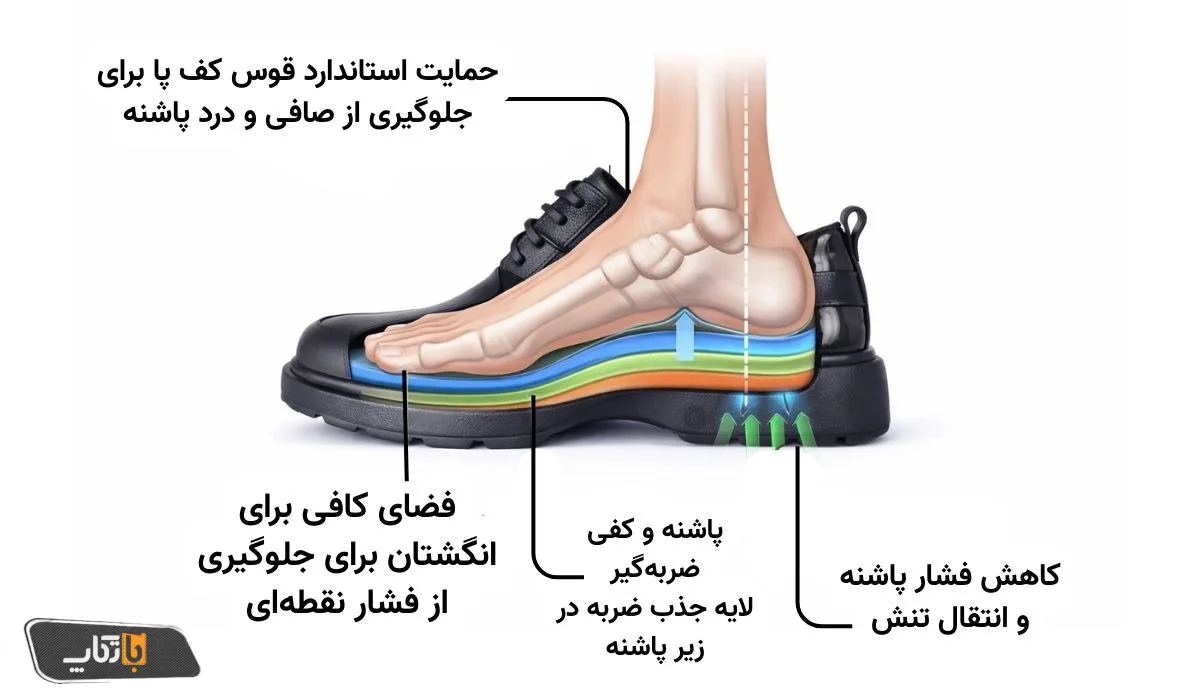مقطع آناتومیک پا داخل کفش طبی زنانه