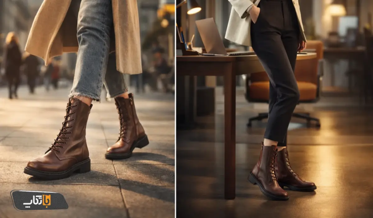 انواع بوت زنانه چرم طبیعی دست‌دوز زرشکی