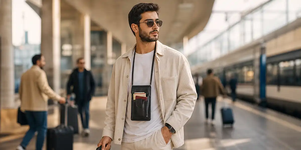 کیف مدارک سفرمشکی بنددار چرم